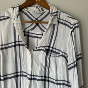 White & Navy Plaid Button-Up Shirt